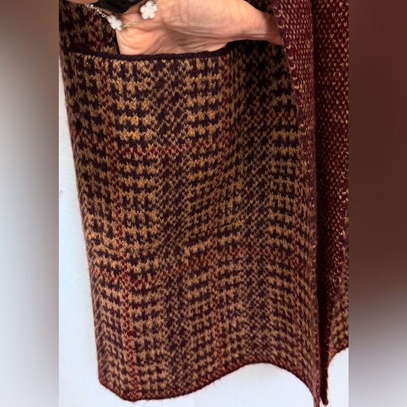 Lety & Me Thick Soft Burgundy &Brown Houndstooth Long Open Cardigan/Jacket L NWT - Picture 3 of 7